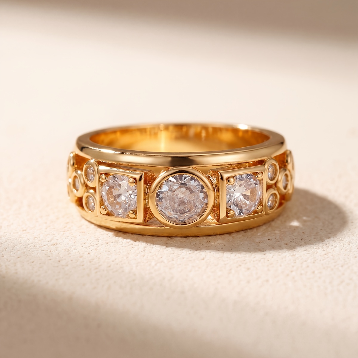 Women's Geometric Round & Square Ring, Elegant Design